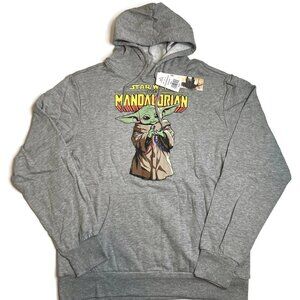 Star Wars The Mandalorian Grogu Hoodie Sweatshirt Mens Large Gray New Baby Yoda